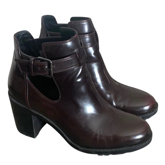 ZARA TRAFALUC Solid Burgundy Patent Leather T-Strap Women's Ankle Boots Size 40 - Picture 2 of 10